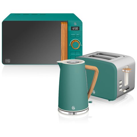 Swan Set Petit Déjeuner Nordique Micro-Ondes 20L + Bouilloire + Grille Pain 2 Tranches