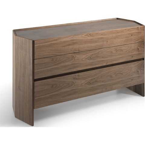 Angel Cerda Commode hexagonale bois 3 tiroirs en façade plateau verre trempé 150 x 83 x 57 cm Noyer