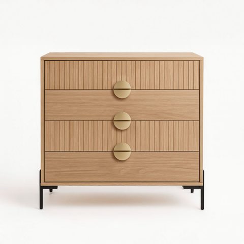 Concept Usine Commode 4 Tiroirs Décor Bois Rainuré 84cm Vallo