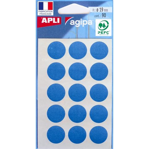 Apli Pochette De 90 Pastilles Bleues - 19 Mm - Adhésif Permanent - Écriture Manuelle