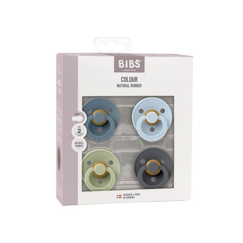 Bibs Sucette bébé - Colour - Embout rond - Pack de 4 - Caoutchouc naturel - Taille 2 Petrol Sage Baby Blue Iron