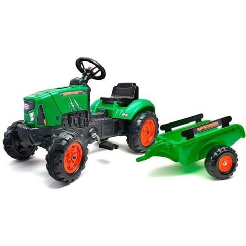 Falk Tracteur à pédales Supercharger rouge avec capot ouvrant et remorque