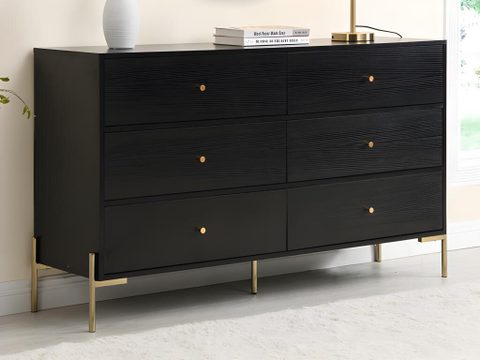 Pascal Morabito Commode 6 tiroirs - MDF et métal - Noir et doré - MILAVIA