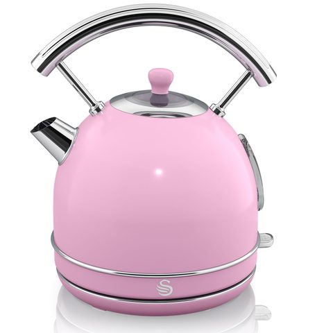 Swan Retro Bouilloire, 1,8 L, Acier Inoxydable sans BPA, Résistance Cachée, sans Fil, 3000W, SK14630PNEU