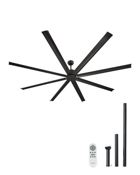 Vevor Ventilateur plafond sans lumière 243 cm, 8 pales alu, télécommande. Moteur CC