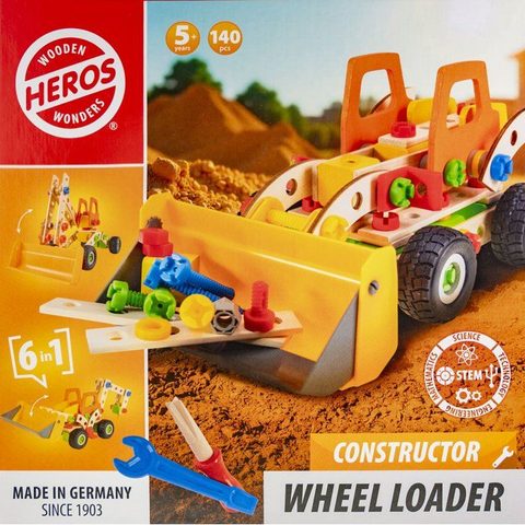 Heros Constructor - Chargeuse Sur Roues A Construire - En Bois 100 % Certifié Fsc - 140 Pieces - Des 5 Ans