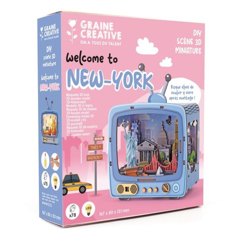 Graine Creative Kit Mini Tv En Bois 3d New York Multicolore 78 Pièces