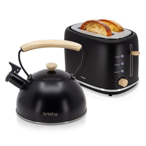 Briebe Set électroménager SKT1177BLK Nordic grille-pain 2 tranches et bouilloire 2,3L