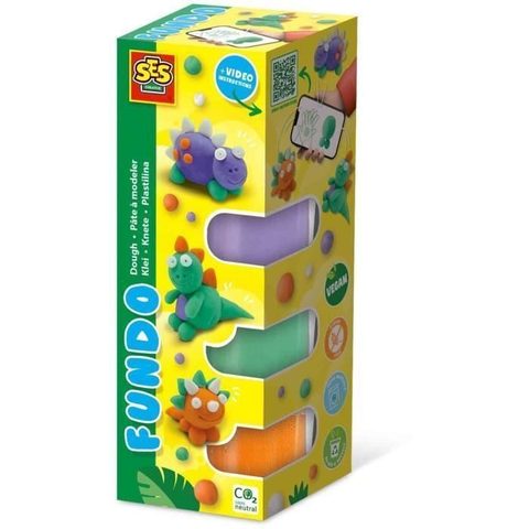 SES Creative Pâte a modeler FunDo - Dinosaures (3x90gr-1x40gr) - Interactive pour les jeunes