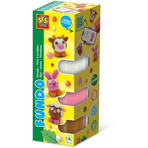 SES Creative Pâte à modeler FunDo - Animaux de la ferme (3x90gr-1x40gr) - Interactive pour les jeunes