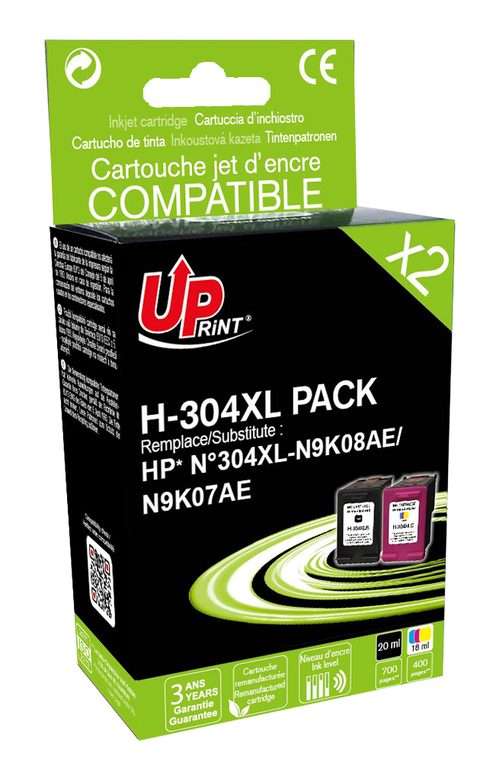Uprint Pack compatible HP 304 XL 2 cartouches
