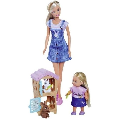Silvertorn Set Poupées Mannequin Steffi Love Et Evi Love Famille De Lapins Rose 29 Et 12 Cm