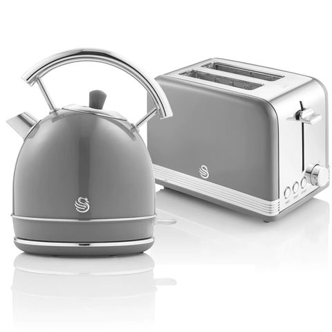 Swan Retro Set Petit-Déjeuner Bouilloire 1,8L Sans fil, Grille-Pain 2 Larges Tranches, 850W, STP7050GRNEU
