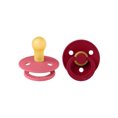 Bibs Sucette bébé - Colour - Embout rond - Pack de 2 - Caoutchouc naturel - Taille 1 Coral Ruby
