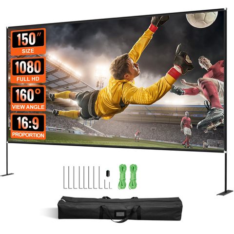 Vevor Écran Projection Avec Support 150" 381 Cm Hd 16:9, Toile Sur Pied 336x190 Cm, Alu