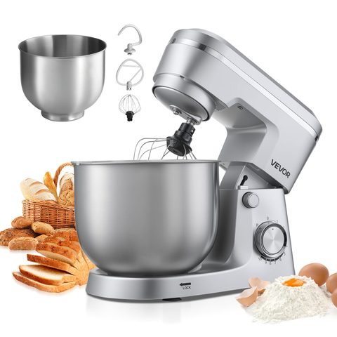 Vevor Robot pâtissier SM-2541H 1500 W, 4,2 L et 5,7 L, 10 vitesses, tête inclinable, bols