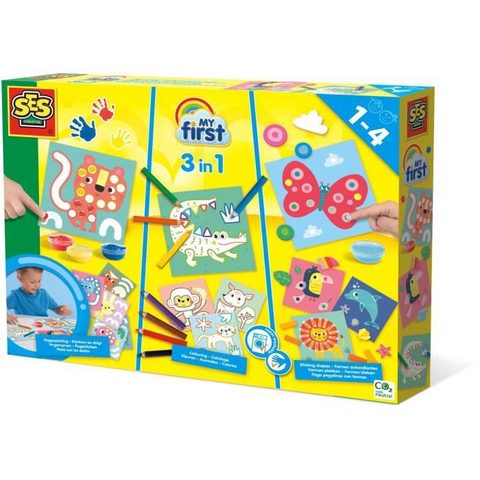 SES Creative My first - 3 en 1 Peinture au doigt, coloriage et formes autocollantes