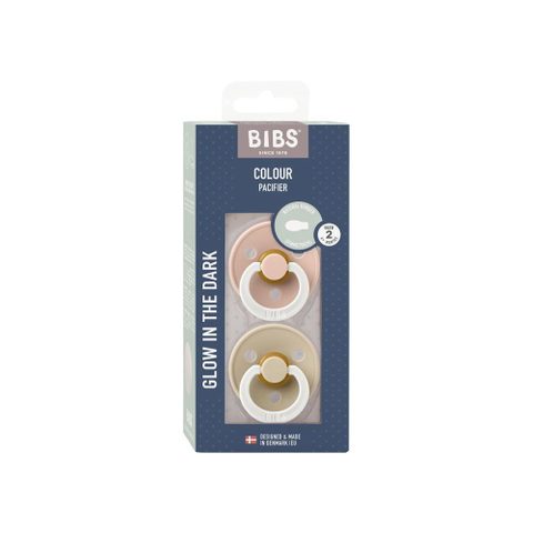 Bibs Sucette bébé - Colour - Symétrique - T2 - Silicone - Phosphorescente - Blush Vanilla - Pack de 2