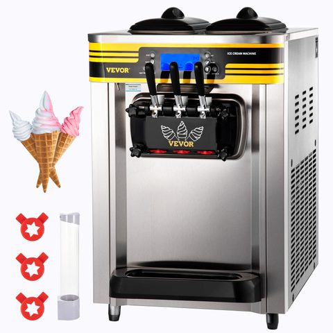 Vevor Machine à glace italienne 22-30L h 2350W, trémie 6L, pré-refroidissement, 3 saveurs, 1 clic décongélation