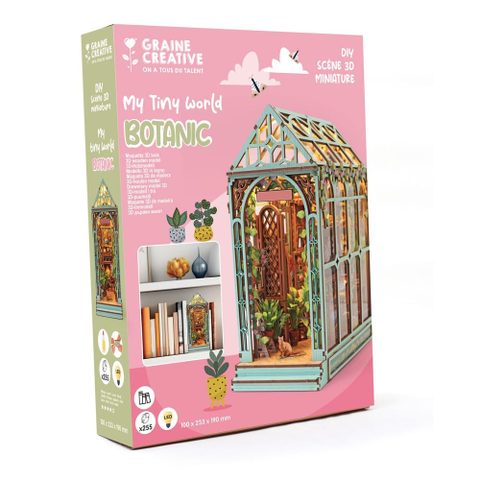 Graine Créative My Tiny World Botanic Serre Diy Bois Vert Multicolore Kit 3d Led
