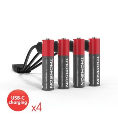 Thomson Lot de 4 Piles AAA - LR03 Li ion 1,5V rechargeables par USBC avec câble multi USB - 520302