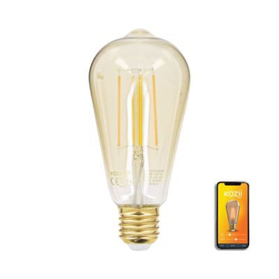 Kozii Ampoule LED connectée éclairage multi-blancs, Filament E27 ST64 au verre ambré, 4,9W cons. Variation de luminosité