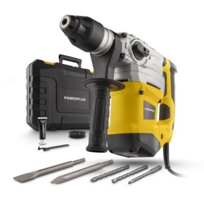Powerplus Perceuse à Percussion Électrique POWX1195 - 4 en 1 Burinage - Rotation du Burin - Perceuse Filaire de 1500 W - 5 Acc