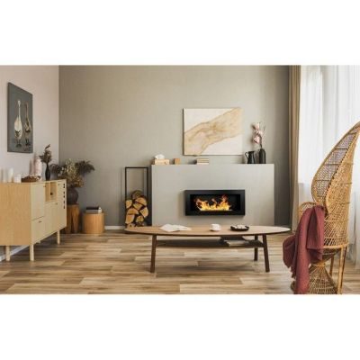 Divina Fire Cheminée murale bioéthanol Lucca Noir - L 90 x P 12 x H 40 - Évacuation dessus - Contre un mur