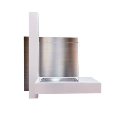 Divina Fire Cheminée murale bioéthanol - VIENNA - Acier inoxydable - Blanc - 65x75x23 cm