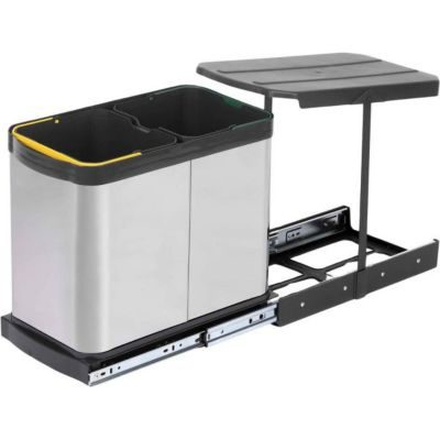 Emuca Poubelle de recyclage extraction manuelle 2 bacs 12 litres Recycle