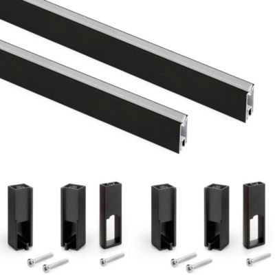 Emuca Lot de 2 rails de penderie Luxe de 1-15 m de long - supports- Aluminium et Plastique- Peint en noir texturé