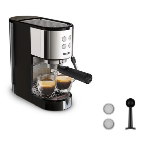 Krups Machine expresso manuelle compacte XP441810 - 15 bar, 1,1 L, noir et acier inoxydable