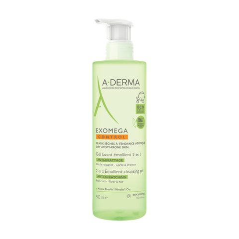 A-Derma Exomega Control - Gel lavant émollient anti-grattage - 2en1 Corps et Cheveux 500 ml