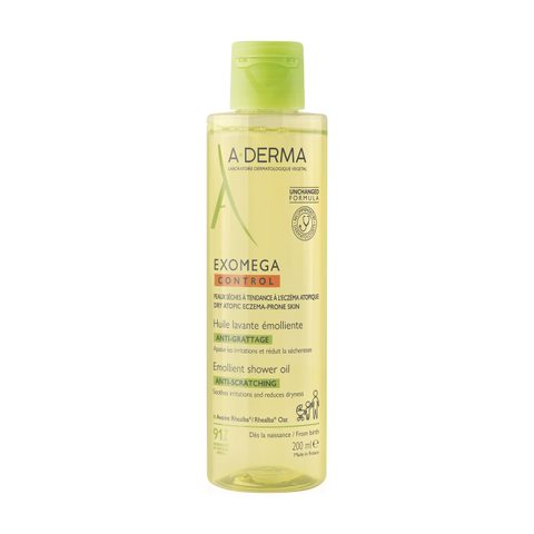 A-Derma Exomega Control Huile Lavante Émolliente huile de douche adoucissante pour peaux sèches à atopiques 200 ml