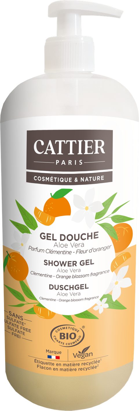 Cattier gel douche parfum clémentine-fleur d'oranger bio 1l