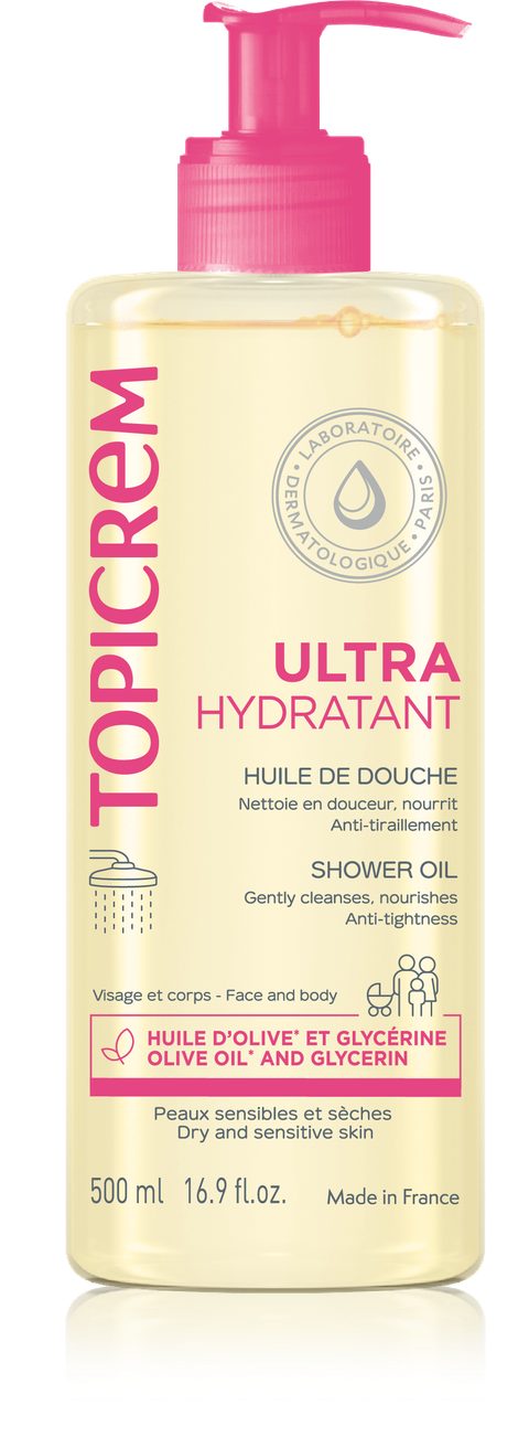 Topicrem UH BODY Shower Oil huile nettoyante hydratante pour peaux sèches et sensibles 500 ml