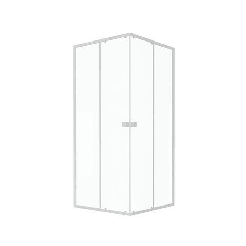 Galedo Porte de douche en angle blanc largeur extensible de 70 à 90 cm, H.185 cm, verre transparent, profilé blanc, Spot