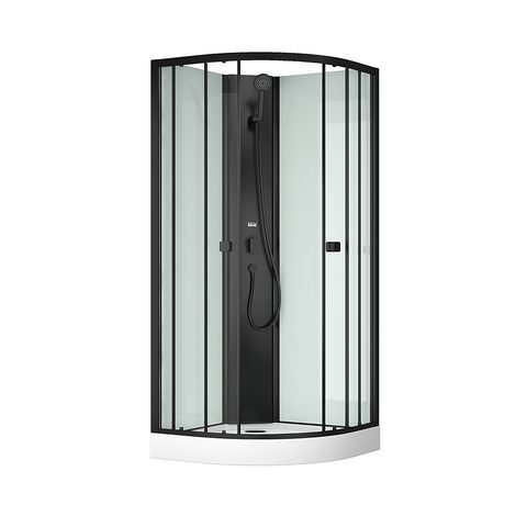 Aurlane Cabine de douche 1/4 de cercle 85x85x200 cm - Portes coulissantes - Fonds Blancs & Profilés Noir Mat