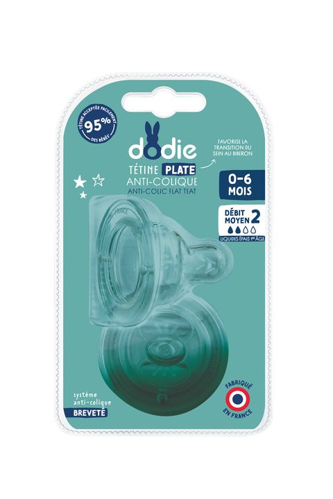 Dodie Tétine Sensation+ plate col large 0-6 mois silicone débit 2