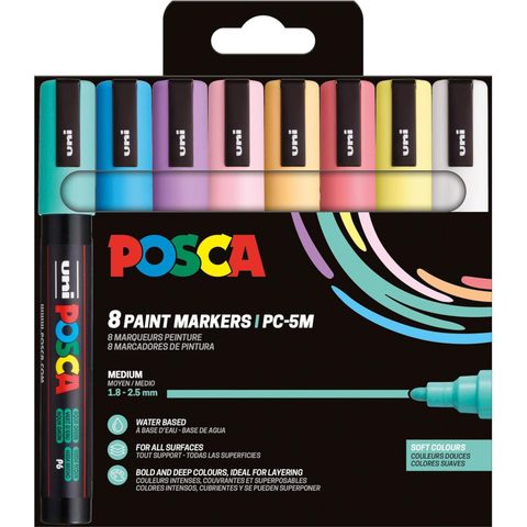 Posca Marqueur à pigment PC-5M, étui de 8, couleurs douces