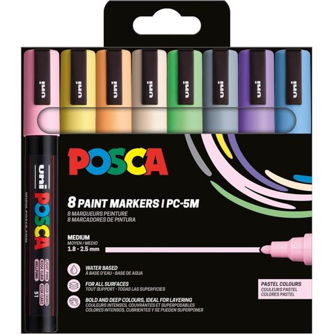 Posca Marqueur à pigment PC-5M, étui de 8, couleurs pastel