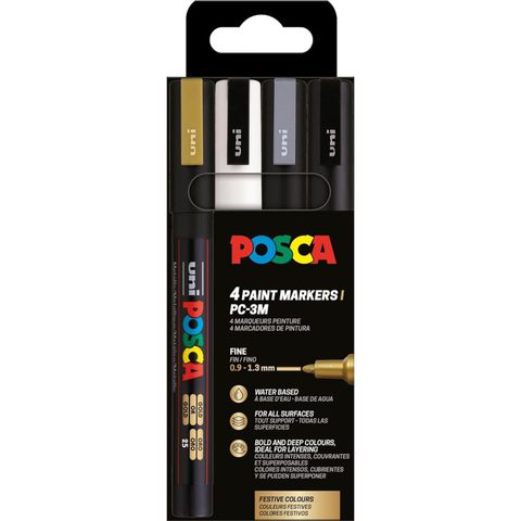 Posca Set de 4 marqueurs pointe conique fine MARKER Or - Argent