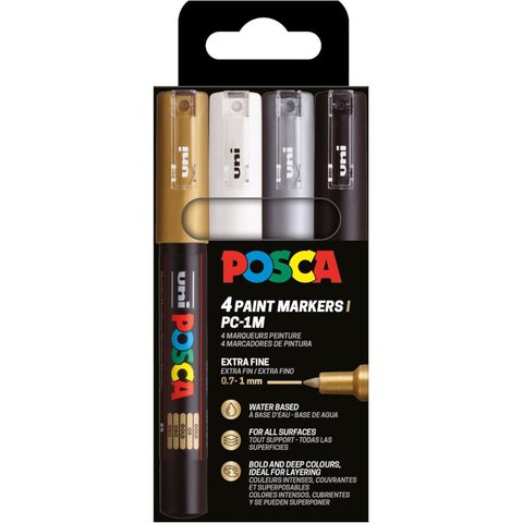 Posca Set de 4 marqueurs pointe conique extra-fine MARKER Or - Argent