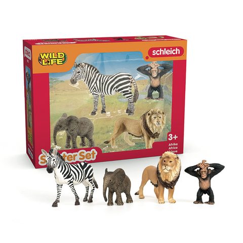 Schleich Figurines Wild Life Mes Premiers Animaux d'Afrique 4 pièces Zebra Éléphant Lion Gnu
