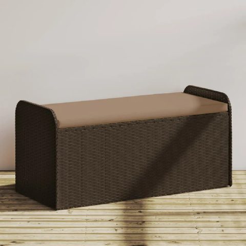 Vidaxl Banc de rangement et coussin marron 115x51x52 cm résine tressée 365729