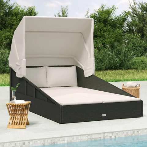 Vidaxl Transat avec toit pliable noir 200x114x128 cm résine tressée