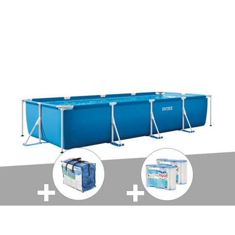 Intex Kit piscine tubulaire rectangulaire 3,00 x 2,00 x 0,75 m + Bâche à bulles + 6 cartouches