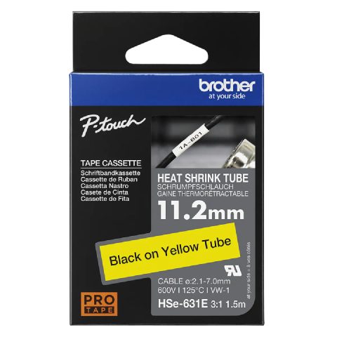 Brother Ruban thermorétractable HSe-631E sur jaune 11,2 mm x 1,5 m