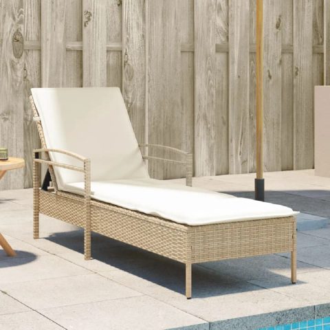 Vidaxl Chaise longue avec coussin beige 63x200x81 cm résine tressée