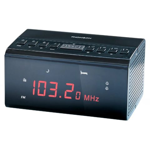 Thomson Radio-réveil Projecteur - Noir - Radio Fm, Température, Humidité, Double Alarme, Usb-c, Alim. 230v